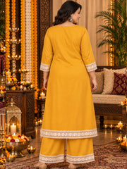 Mustard Rayon Festive Kurta Palazzo Set
