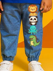 UNISEX CARTOON PRINT COTTON DENIM JOGGER