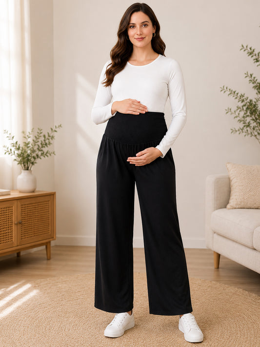 BLACK RAYON WOMEN'S MATERNITY SMOKED BOTTOM