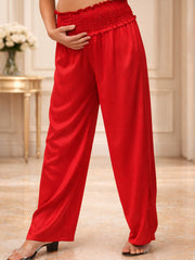 RED SATIN WOMEN'S MATERNITY SMOKED BOTTOM
