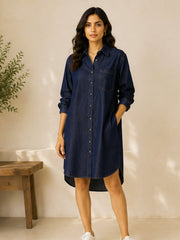 SARA DARK INDIGO DENIM SHIRT DRESS