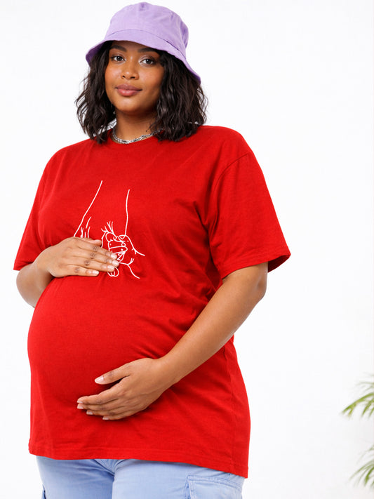 RED SOFT BIO-WASHED MATERNITY T-SHIRT