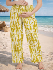 OLIVE COTTON TIE-DYE WOMEN'S MATERNITY SMOKED BOTTOM