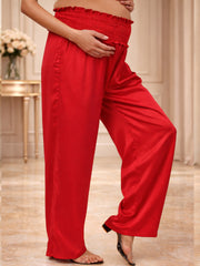 RED SATIN WOMEN'S MATERNITY SMOKED BOTTOM