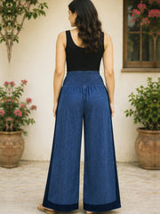 BLUE COLOURBLOCKED COTTON DENIM WOMEN'S MATERNITY SMOKED BOTTOM