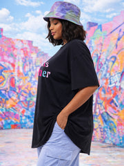 Women's Black Graphic Print Cotton T-Shirt