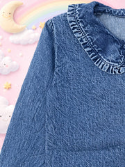 GIRLS BLUE DENIM COTTON FULL SLEEVE SHIRT