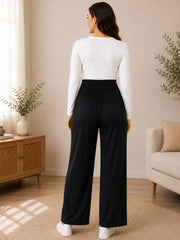 BLACK RAYON WOMEN'S MATERNITY SMOKED BOTTOM