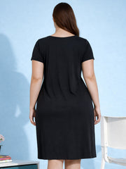 BLACK MATERNITY COTTON KNIT NIGHTDRESS WITH PRINT