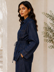 LIYA DARK INDIGO DENIM SHIRT & WIDE LEG PANT CO-ORD SET