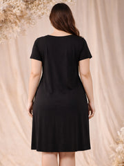 BLACK MATERNITY COTTON KNIT NIGHTDRESS WITH PRINT