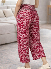 RED COTTON ZIG-ZAG WOMEN'S MATERNITY SMOKED BOTTOM