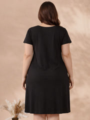 BLACK MATERNITY COTTON KNIT NIGHTDRESS WITH PRINT