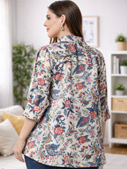 Cream Floral Maternity Shirt for Women