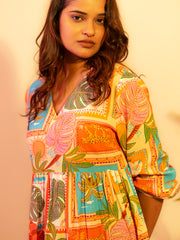 Women's Tropical Print Premium Rayon Tiered Dress