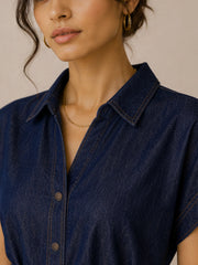 ZORA DARK INDIGO DENIM SHIRT MIDI DRESS WITH BELT