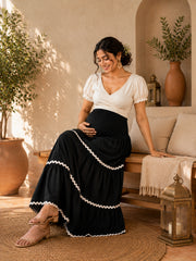 BLACK RAYON WOMEN'S MATERNITY SMOKED SKIRT