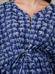 Blue Printed Maternity Kaftan Co-Ord Set with Smocked Pajama