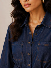 LIYA DARK INDIGO DENIM SHIRT & WIDE LEG PANT CO-ORD SET