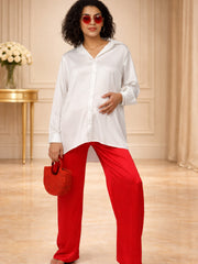 RED SATIN WOMEN'S MATERNITY SMOKED BOTTOM