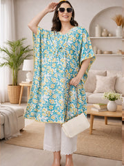 GREEN PRINTED MATERNITY KAFTAN CO-ORD SET WITH SMOKED PAJAMA