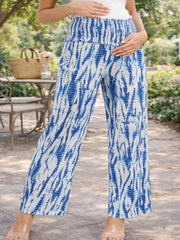 BLUE COTTON TIE-DYE WOMEN'S MATERNITY SMOKED BOTTOM
