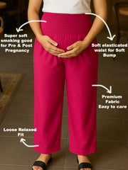 FUSHIA RAYON WOMEN'S MATERNITY SMOKED BOTTOM