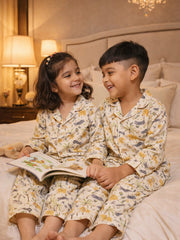 Kids Safari Animal Print Cotton Night Suit Set