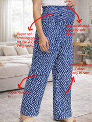 BLUE COTTON ZIG-ZAG WOMEN'S MATERNITY SMOKED BOTTOM