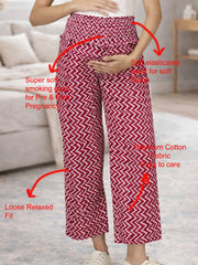 RED COTTON ZIG-ZAG WOMEN'S MATERNITY SMOKED BOTTOM