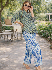 BLUE COTTON TIE-DYE WOMEN'S MATERNITY SMOKED BOTTOM