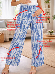 BLUE COTTON TIE-DYE WOMEN'S MATERNITY SMOKED BOTTOM