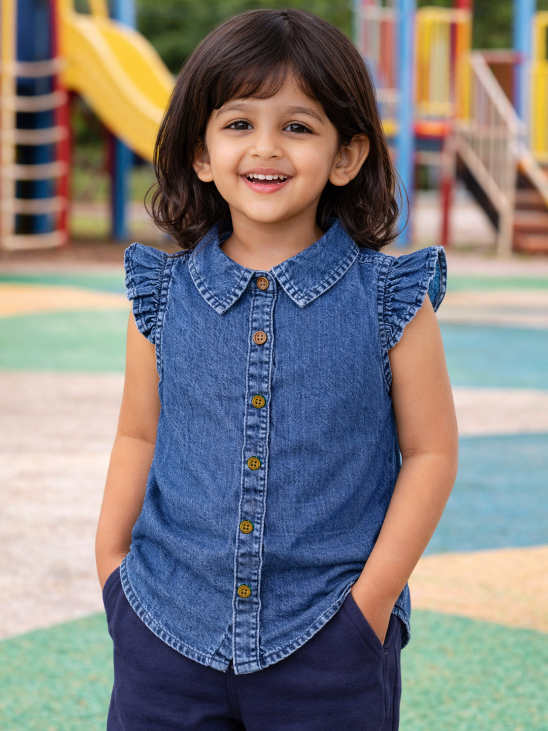 Girls Blue Denim Cotton Shirt