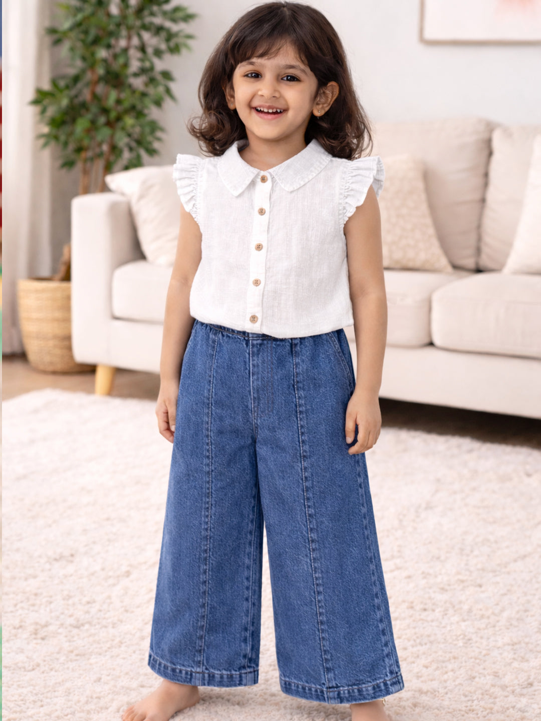 GIRLS SOFT COTTON SOLID DENIM PALAZZO PANTS
