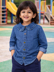 GIRLS BLUE DENIM COTTON FULL SLEEVE SHIRT