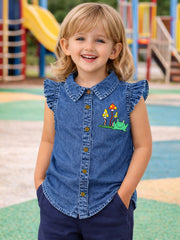 GIRLS BLUE DENIM COTTON SHIRT