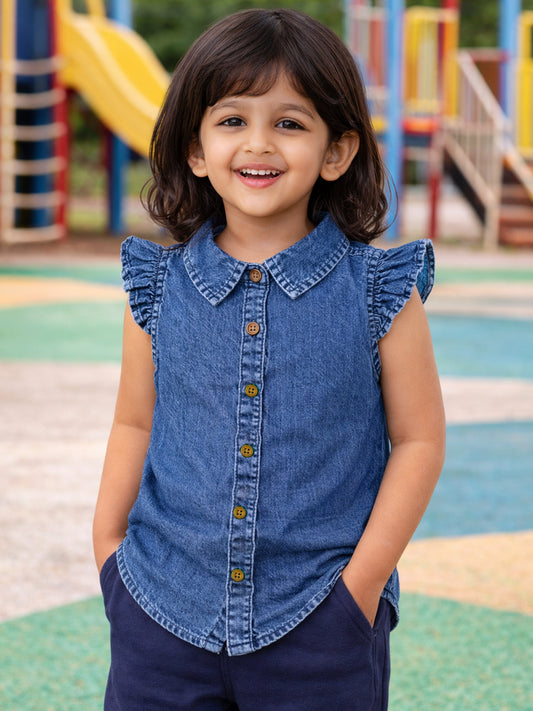 Girls Blue Denim Cotton Shirt