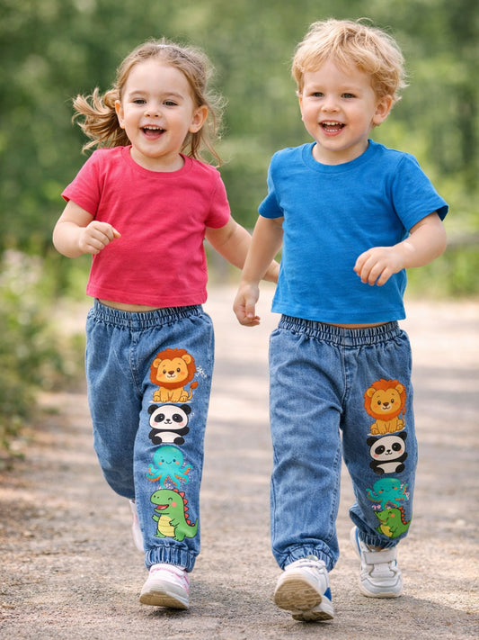 UNISEX CARTOON PRINT COTTON DENIM JOGGER