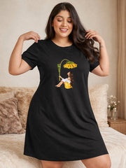 Women's Sunflower Graphic Cotton Knit Night Dress