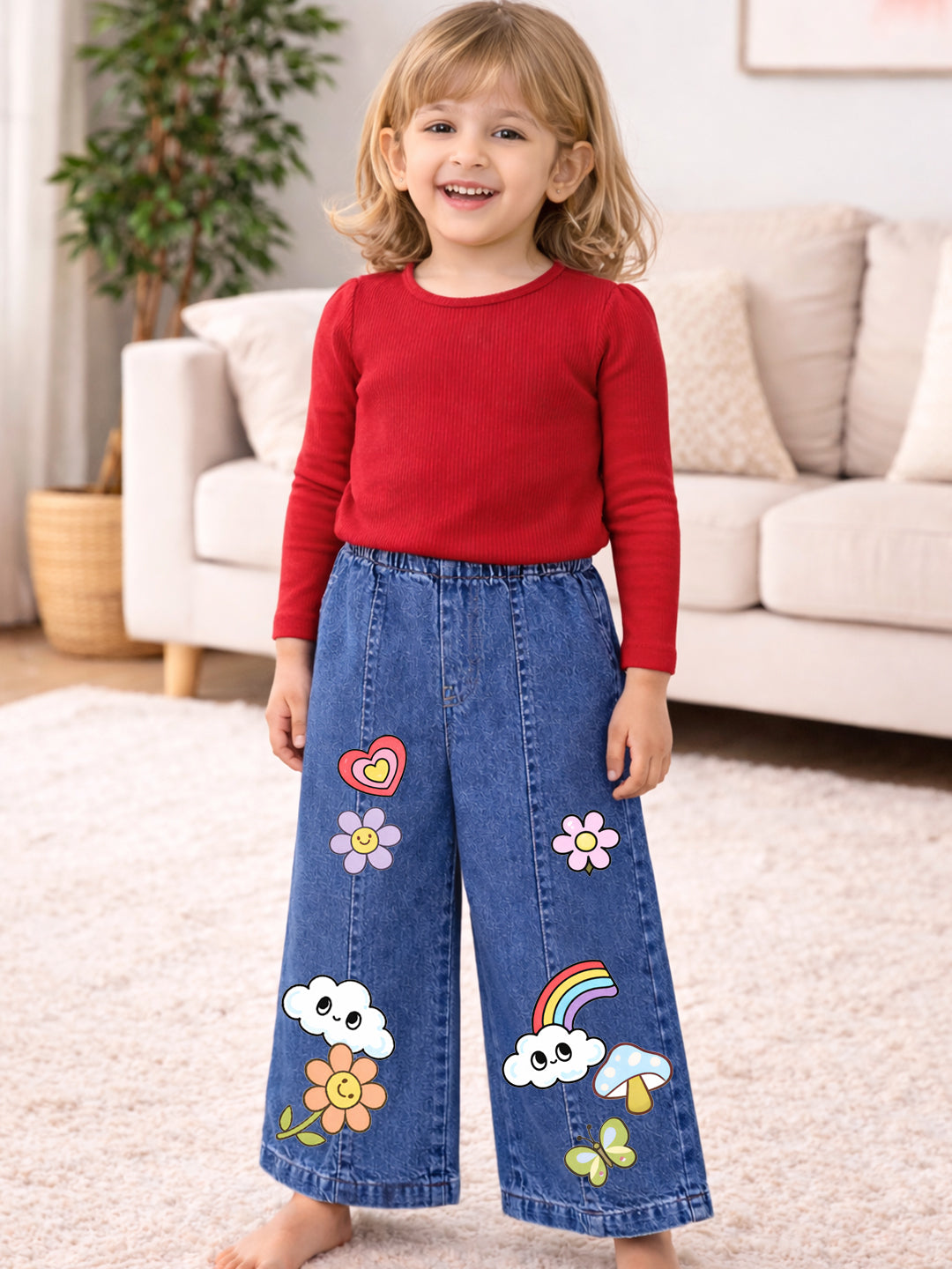 GIRLS SOFT COTTON DENIM PALAZZO PANTS
