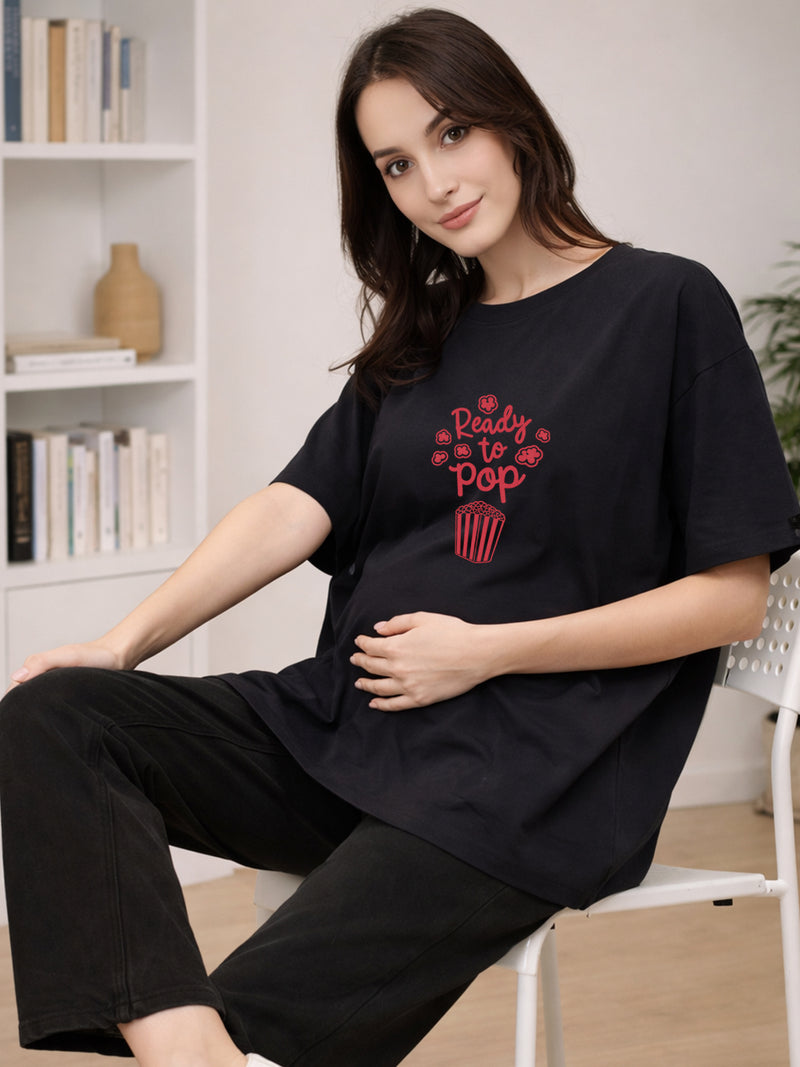 BLACK SOFT BIO-WASHED MATERNITY T-SHIRT
