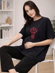 BLACK SOFT BIO-WASHED MATERNITY T-SHIRT