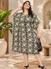 Black Geo Printed Cotton Kaftan Dress