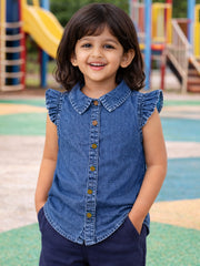 Girls Blue Denim Cotton Shirt