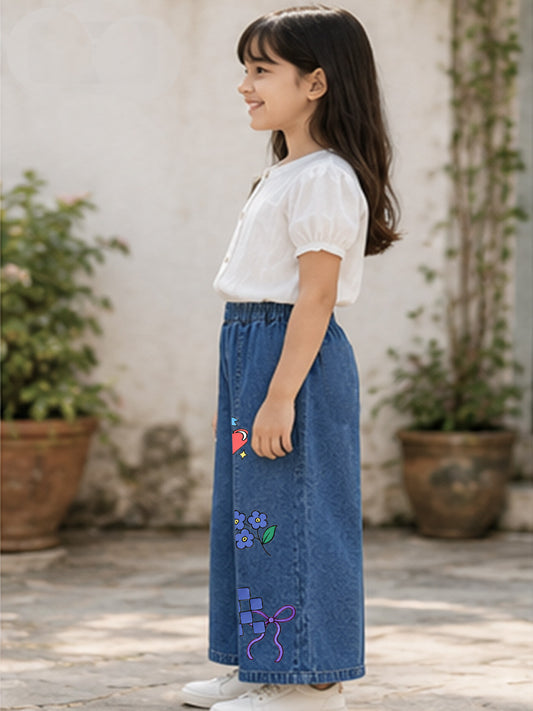 GIRLS SOFT COTTON DENIM PALAZZO PANTS