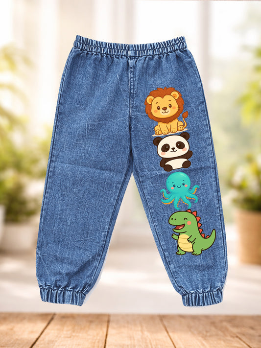 UNISEX CARTOON PRINT COTTON DENIM JOGGER