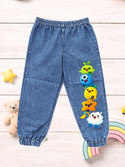 Unisex Cartoon Print Cotton Denim Joggers