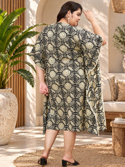 Black Geo Printed Cotton Kaftan Dress
