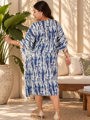 Navy Tie-Dye Printed Cotton Kaftan Dress
