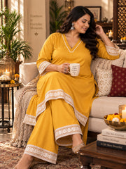 Mustard Rayon Festive Kurta Palazzo Set